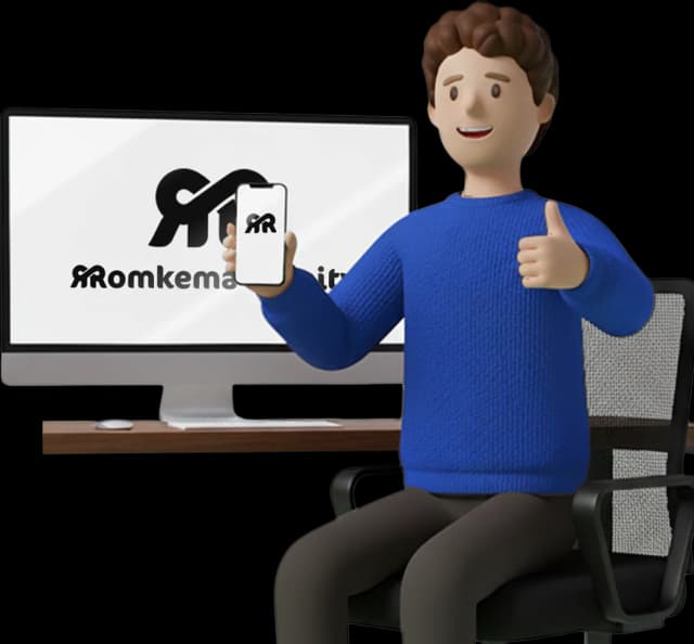 Ontwerper toont website en telefoon met Romkema Infinity branding